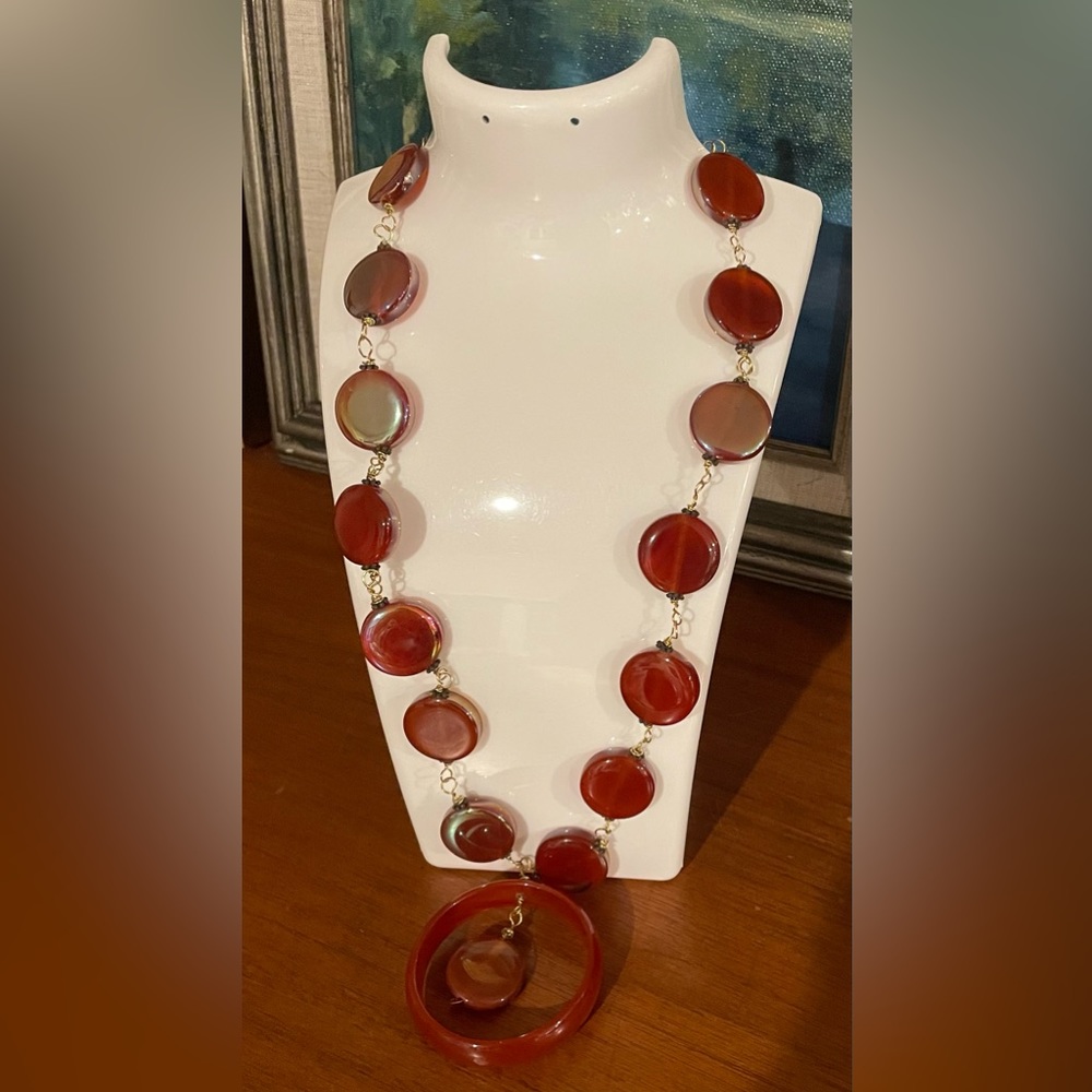 3 for $30 Vintage Gold Tone Linked Iridescent Glass Bead Necklace - Picture 2 of 10